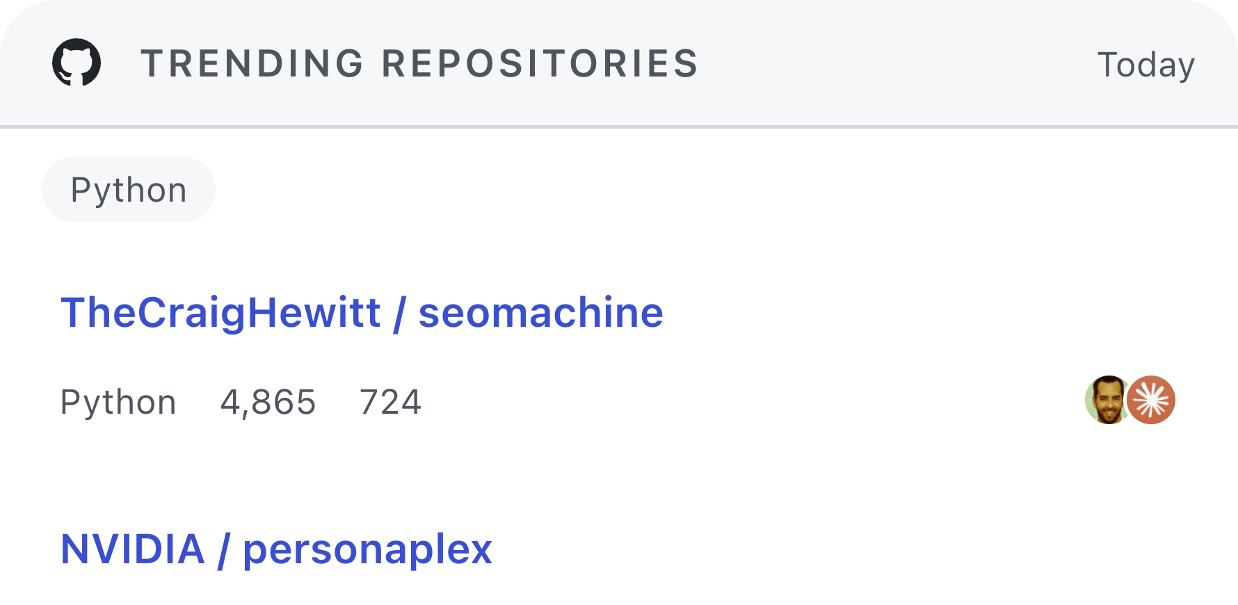 GitHub Trending Repositories wide